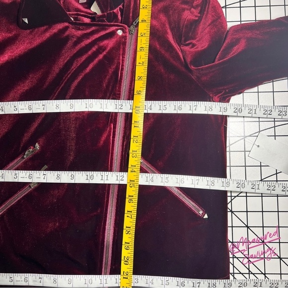 Bagatelle [NWT] Burgundy Wine Velvet-like Moto Jacket - Size Large - Picture 13 of 14